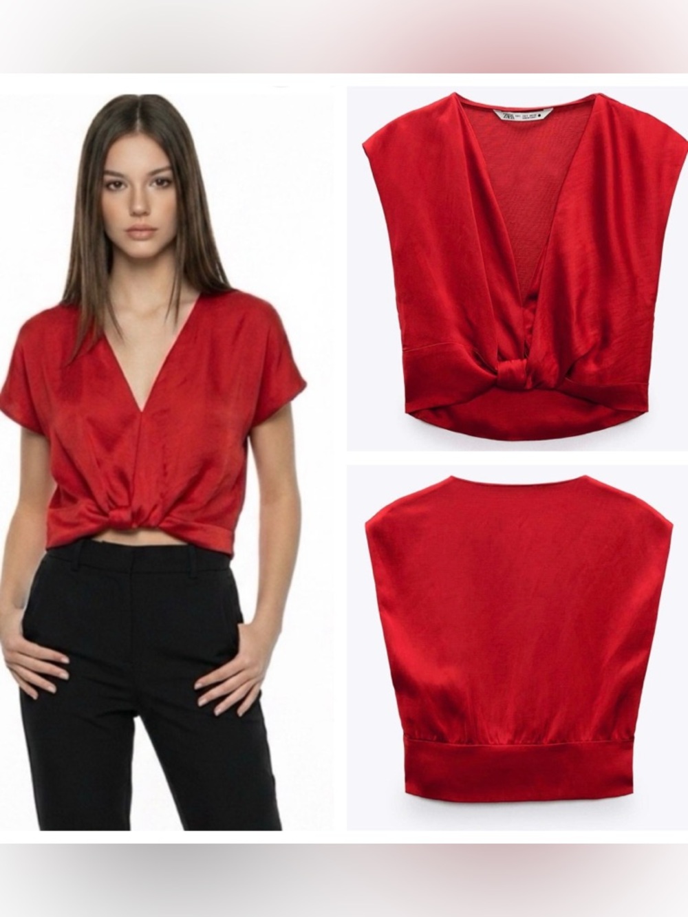 Zara Red Satin- Feel Crop Top